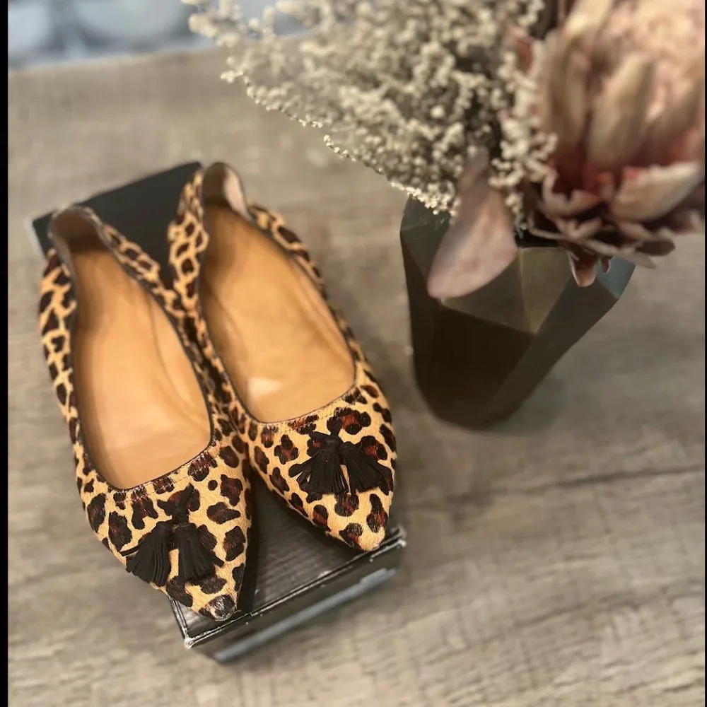 J. Crew Calf Hair Tassel Stretch Flats - Picture 1 of 6